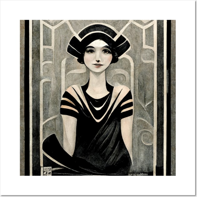 Art Deco Flapper Girl Watercolor Wall Art by Moon Art